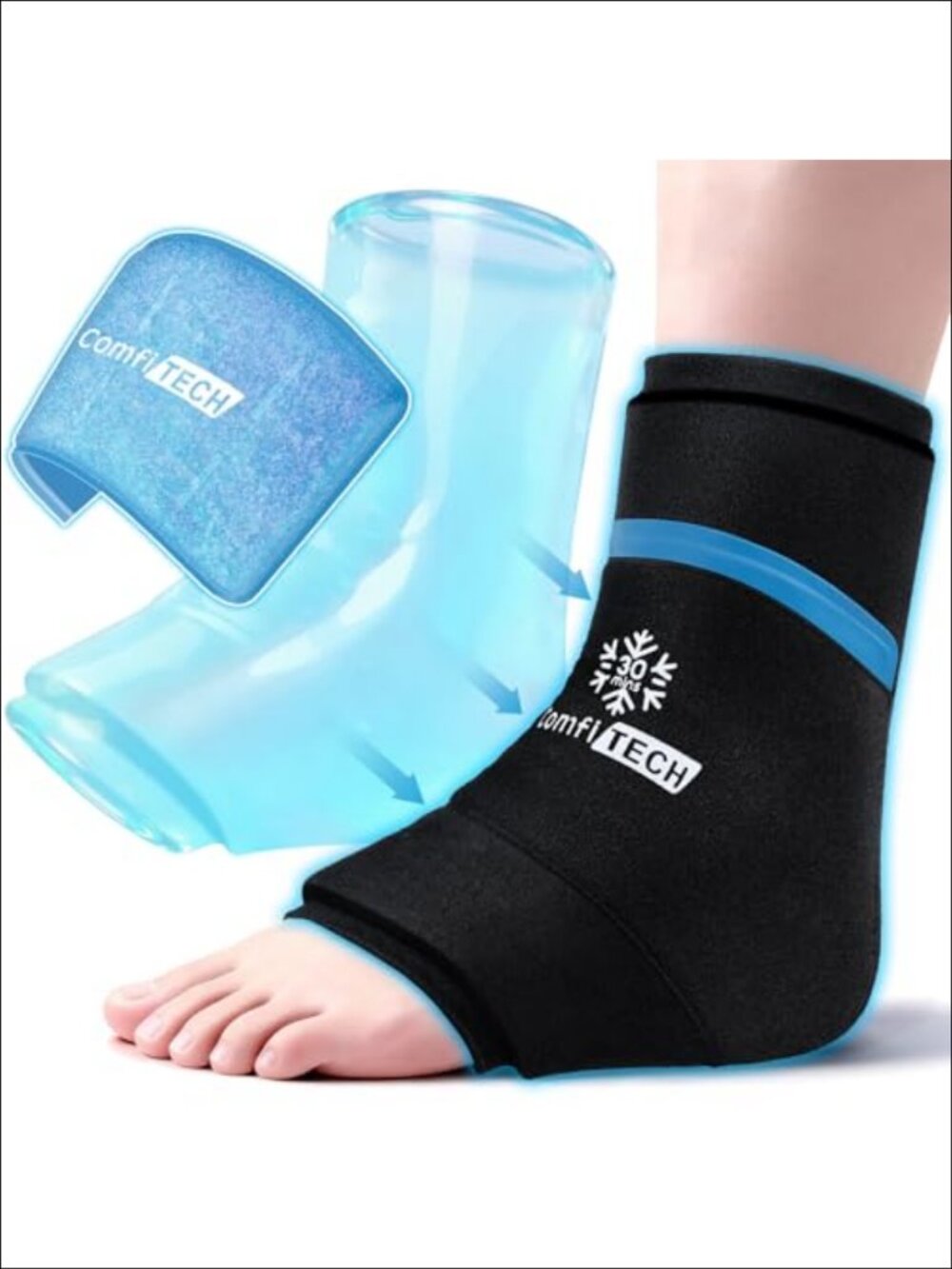 Dual-Gel Ankle Foot Ice Pack Wrap with 30-Min Cooling Size Medium